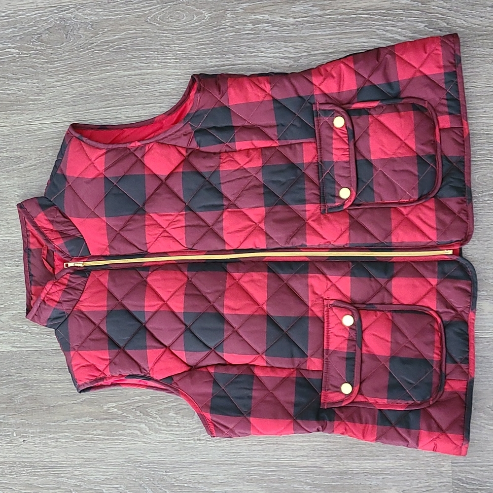 Women's puffer vest, red check, size XL, new